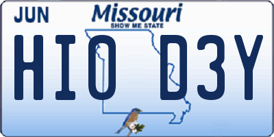 MO license plate HI0D3Y