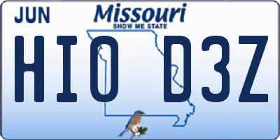 MO license plate HI0D3Z