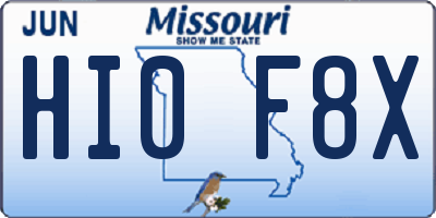 MO license plate HI0F8X