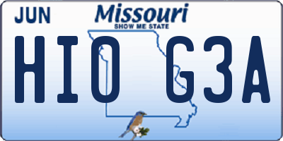 MO license plate HI0G3A
