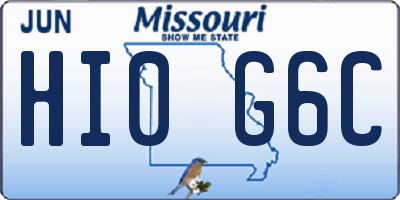 MO license plate HI0G6C