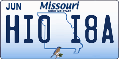 MO license plate HI0I8A