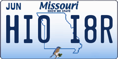 MO license plate HI0I8R