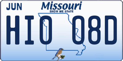 MO license plate HI0O8D