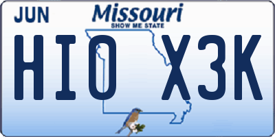 MO license plate HI0X3K