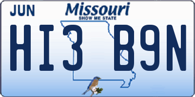 MO license plate HI3B9N