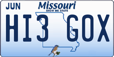 MO license plate HI3G0X