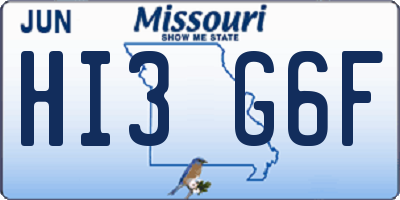 MO license plate HI3G6F