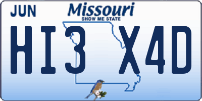 MO license plate HI3X4D