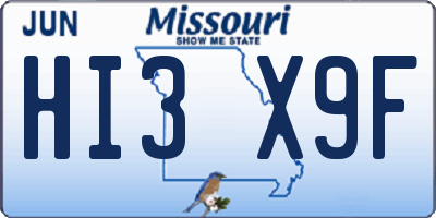 MO license plate HI3X9F