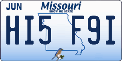 MO license plate HI5F9I