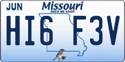 MO license plate HI6F3V