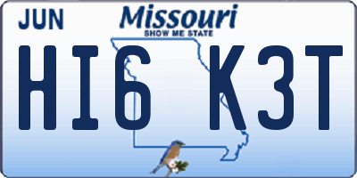 MO license plate HI6K3T