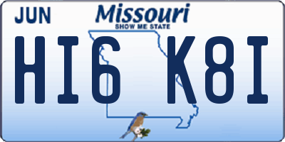 MO license plate HI6K8I