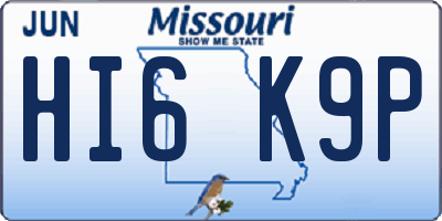 MO license plate HI6K9P