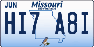 MO license plate HI7A8I