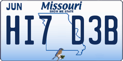 MO license plate HI7D3B