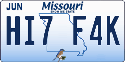 MO license plate HI7F4K