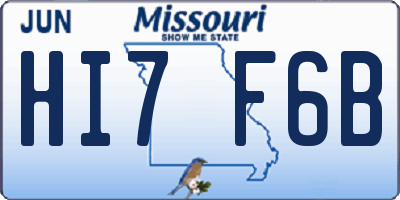 MO license plate HI7F6B