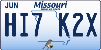 MO license plate HI7K2X