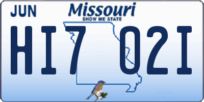 MO license plate HI7O2I
