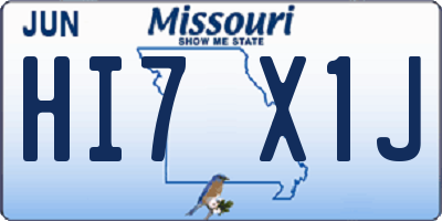 MO license plate HI7X1J