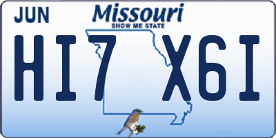 MO license plate HI7X6I