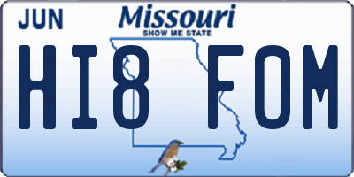MO license plate HI8F0M