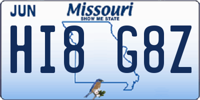 MO license plate HI8G8Z