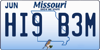 MO license plate HI9B3M