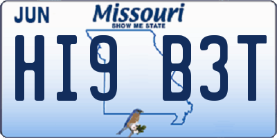 MO license plate HI9B3T