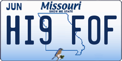 MO license plate HI9F0F