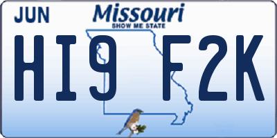 MO license plate HI9F2K