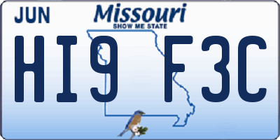 MO license plate HI9F3C