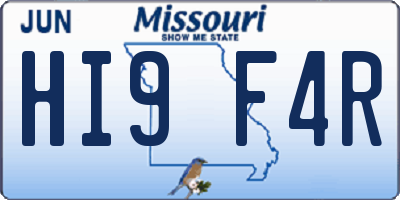 MO license plate HI9F4R