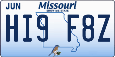 MO license plate HI9F8Z