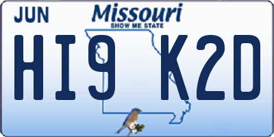 MO license plate HI9K2D