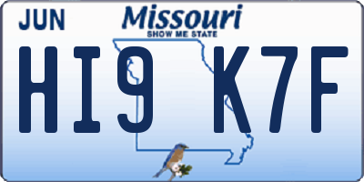 MO license plate HI9K7F