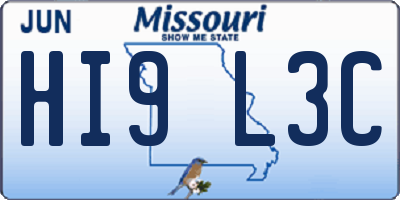 MO license plate HI9L3C