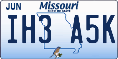 MO license plate IH3A5K