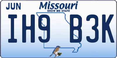 MO license plate IH9B3K