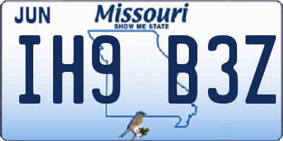 MO license plate IH9B3Z