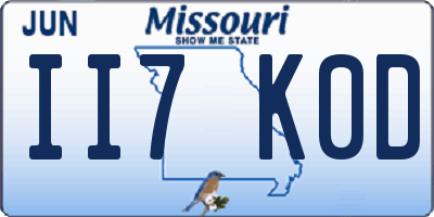 MO license plate II7K0D