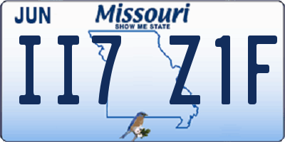 MO license plate II7Z1F