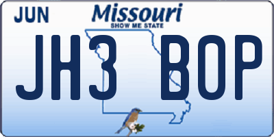 MO license plate JH3B0P