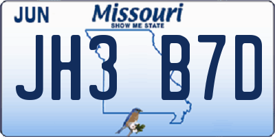 MO license plate JH3B7D