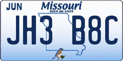 MO license plate JH3B8C