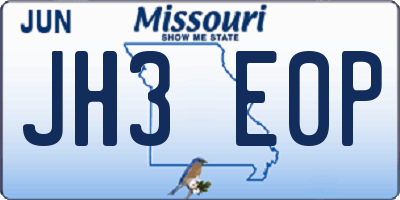 MO license plate JH3E0P