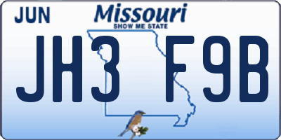 MO license plate JH3F9B