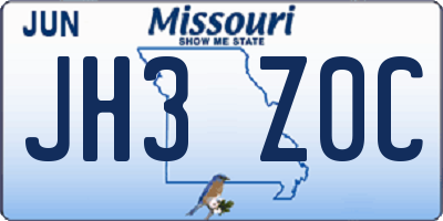 MO license plate JH3Z0C